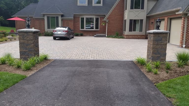 Paver driveway & Stone Pillars Davidsonville